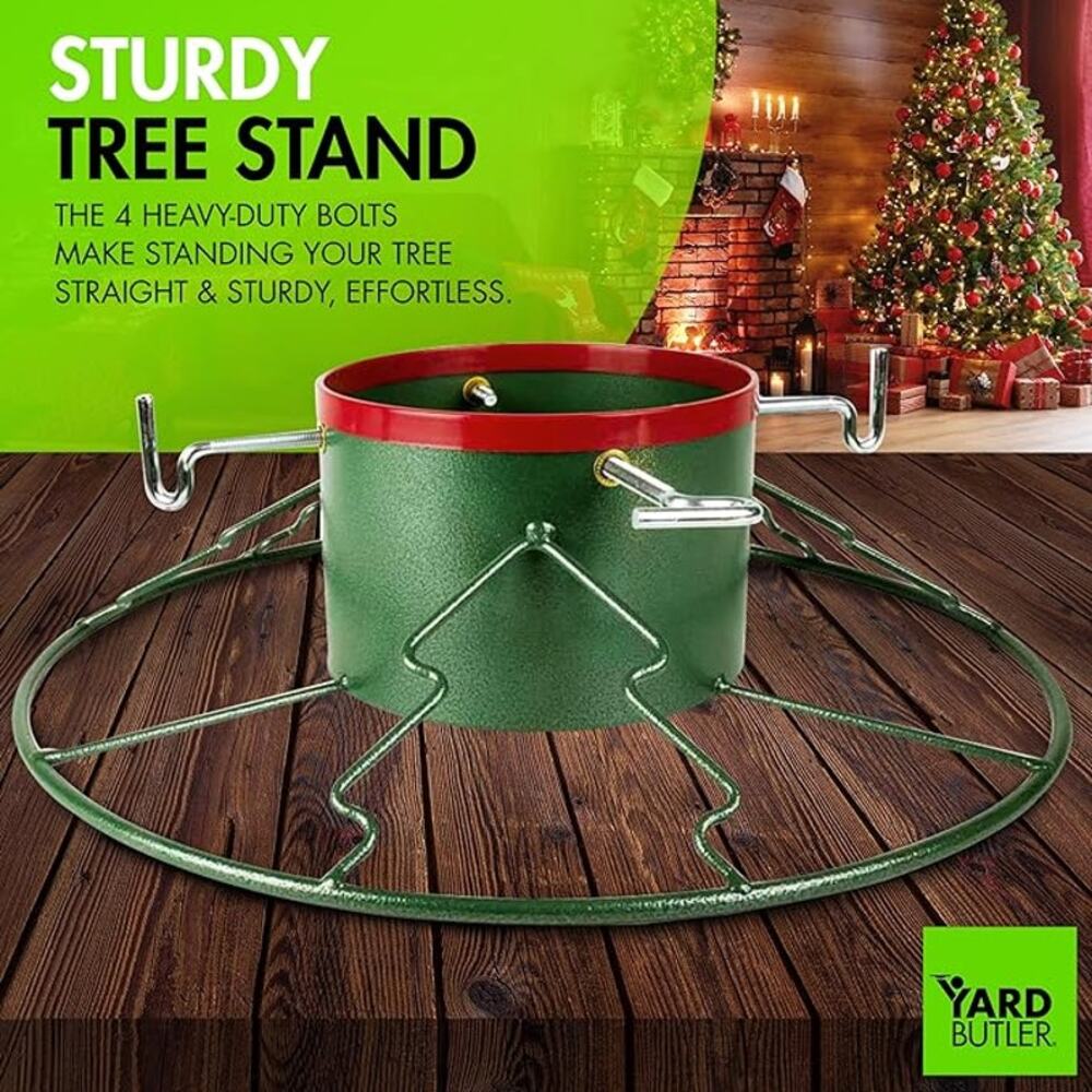 Yard Butler Santa's Helper Christmas Tree Stand, Green Round Heavy Duty Steel